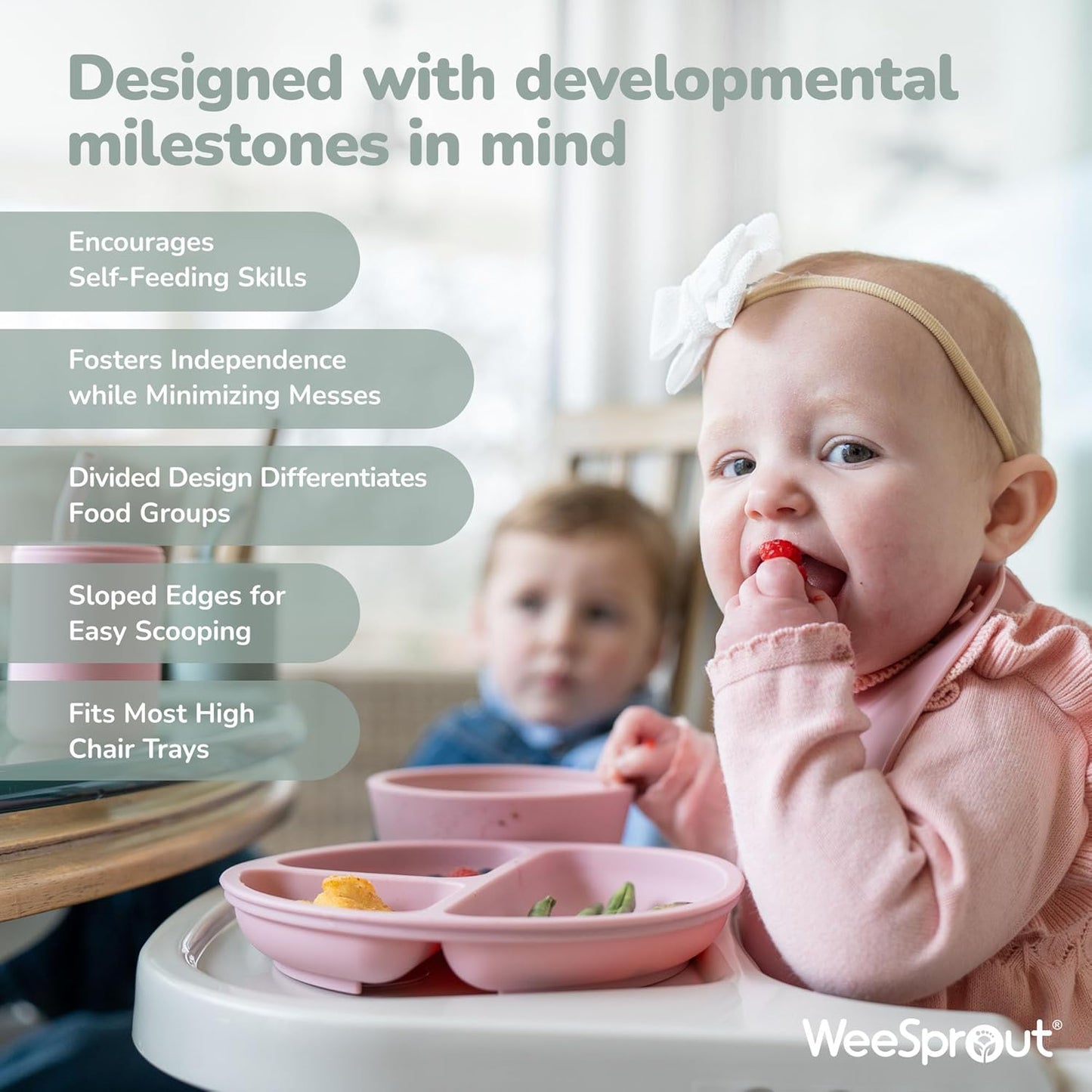 Suction Plates with Lids for Babies & Toddlers - 100% Silicone, Dinnerware Stays Put, Divided Design for Picky Eaters, Microwave & Dishwasher Friendly, 3 Pack