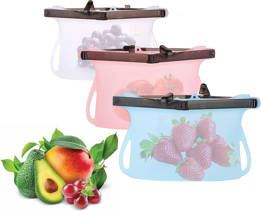 Premium Reusable Silicone Food Storage Bags - Dishwasher and Microwave Safe, Leakproof Design for Liquids, Meats, Vegetables, and Fruits