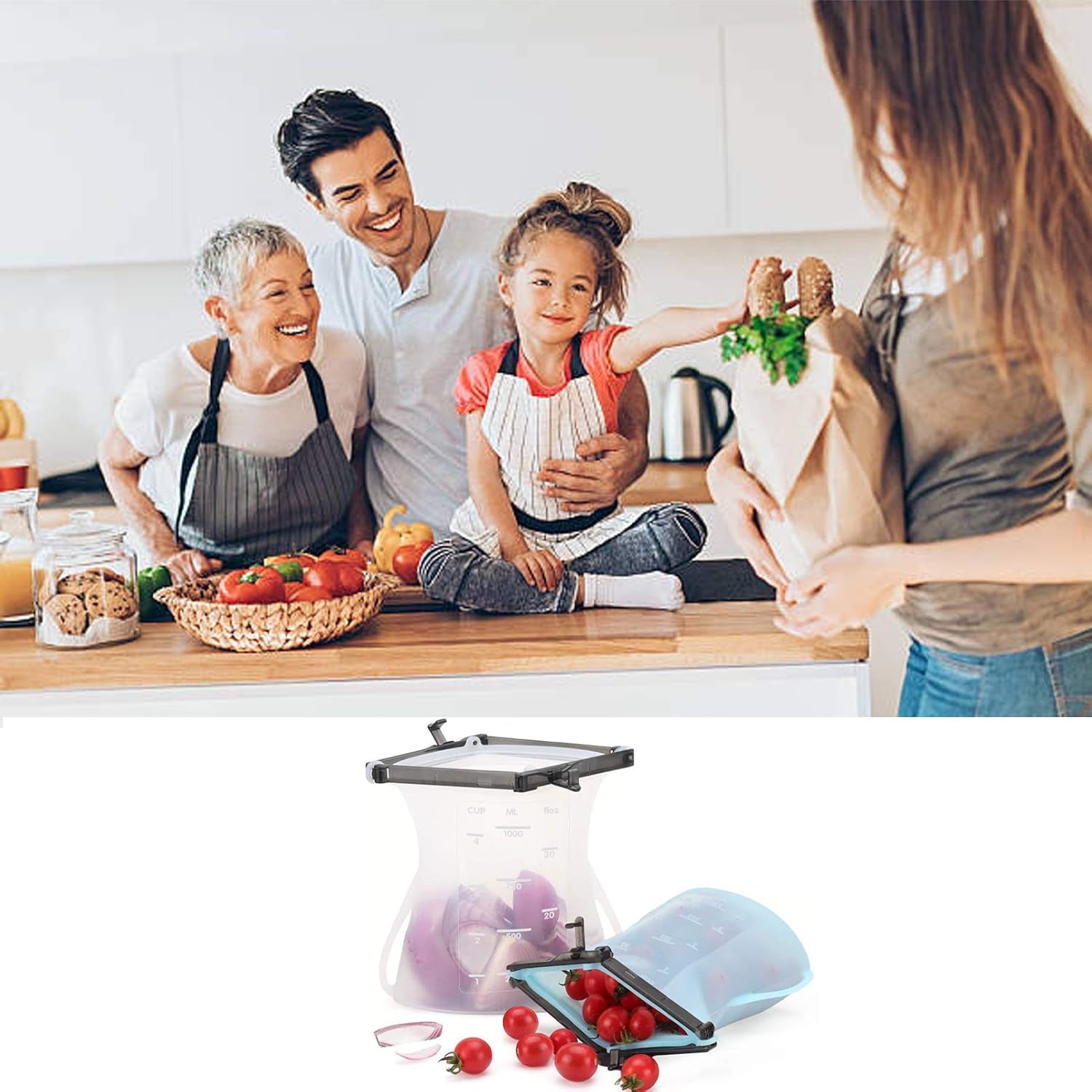 Premium Reusable Silicone Food Storage Bags - Dishwasher and Microwave Safe, Leakproof Design for Liquids, Meats, Vegetables, and Fruits