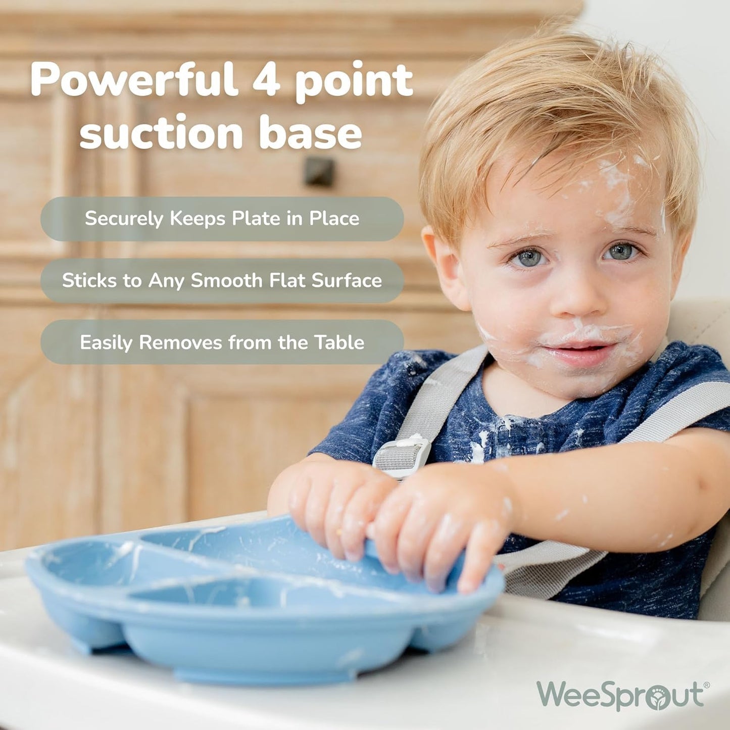 Suction Plates with Lids for Babies & Toddlers - 100% Silicone, Dinnerware Stays Put, Divided Design for Picky Eaters, Microwave & Dishwasher Friendly, 3 Pack