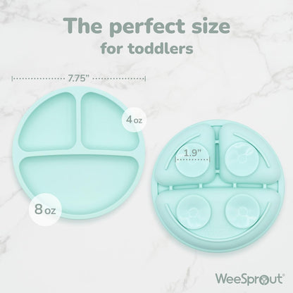 Suction Plates with Lids for Babies & Toddlers - 100% Silicone, Dinnerware Stays Put, Divided Design for Picky Eaters, Microwave & Dishwasher Friendly, 3 Pack