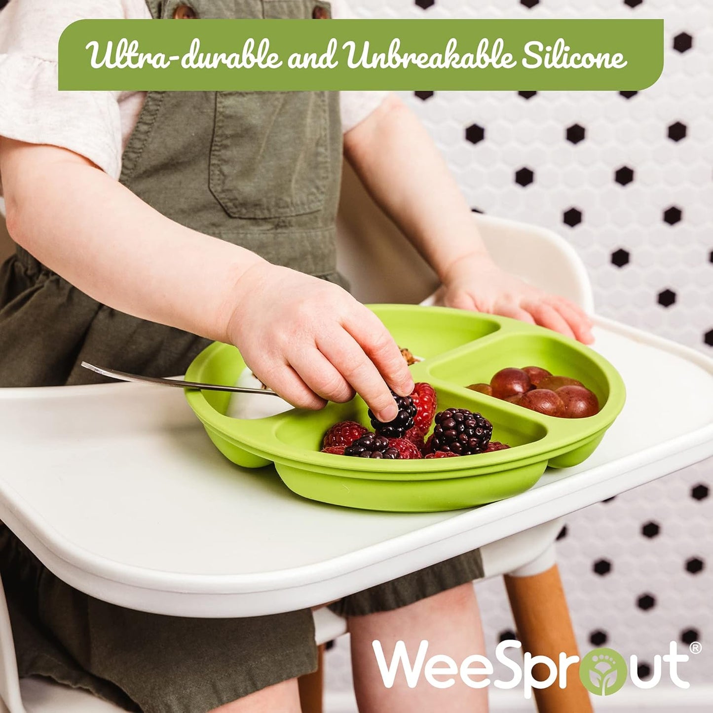 Suction Plates with Lids for Babies & Toddlers - 100% Silicone, Dinnerware Stays Put, Divided Design for Picky Eaters, Microwave & Dishwasher Friendly, 3 Pack