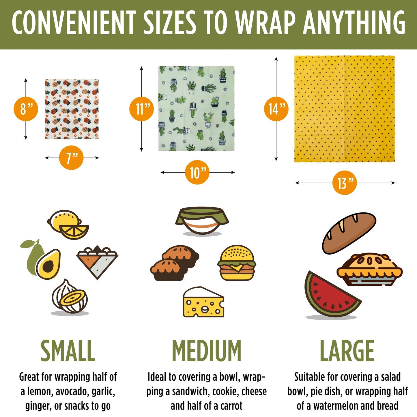 Beeswax Food Wraps - Set of 7, Eco-Friendly and Reusable
