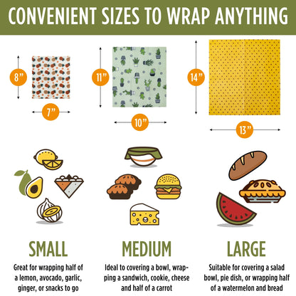 Beeswax Food Wraps - Set of 7, Eco-Friendly and Reusable